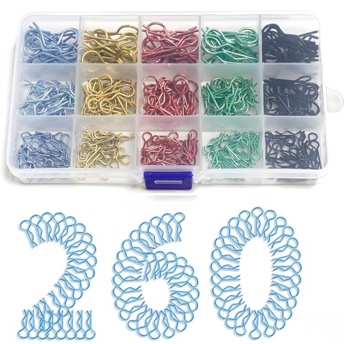 260pcs RC Body Clips Shell Clip R Pins Universal Stainless Steel Body Clips for 1/6 1/8 1/10 1/12 1/14 1/16 1/18 1/24 Traxxas Redcat HPI Tamiya HSP Exceed RC Car Parts Truck Buggy Shell Replacement