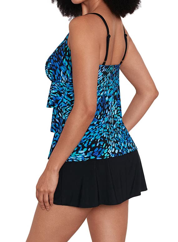 Longitude Women's Swimwear Ruffle Faux Ruffle Skirtini with Pockets One Piece Swimdress4