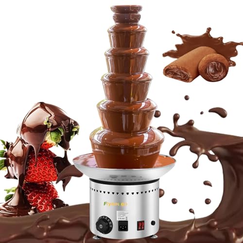 Flyseago Commercial Chocolate Fountain 6 Layers 19Lbs Large Chocolate Fondue Tower Stainless Steel Hot Chocolate Waterfall for Nacho Cheese Knob Control 220V