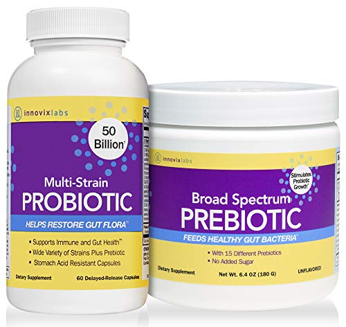 Probiotic & Prebiotic Bundle - InnovixLabs Multi-Strain Probiotic Supplement, 60 Time-Release Caps. and InnovixLabs Broad Spectrum Prebiotic, 30 Servings. Boost Probiotic (Good Bacteria).