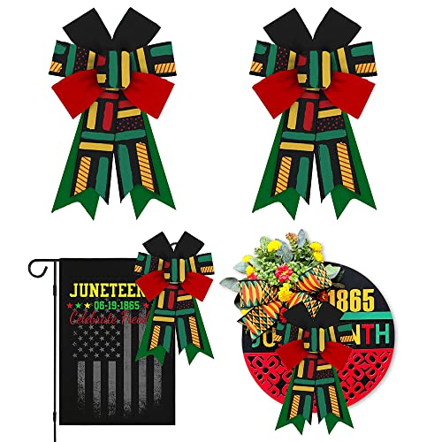 2pcs Black History Month Wreath Bows Juneteenth Burlap Bows for Wreath, Kwanzaa Bows 1865 June 19th Freedom Day Bows for African American Independence Day Indoor Outdoor Wreath Decoration Supplies
