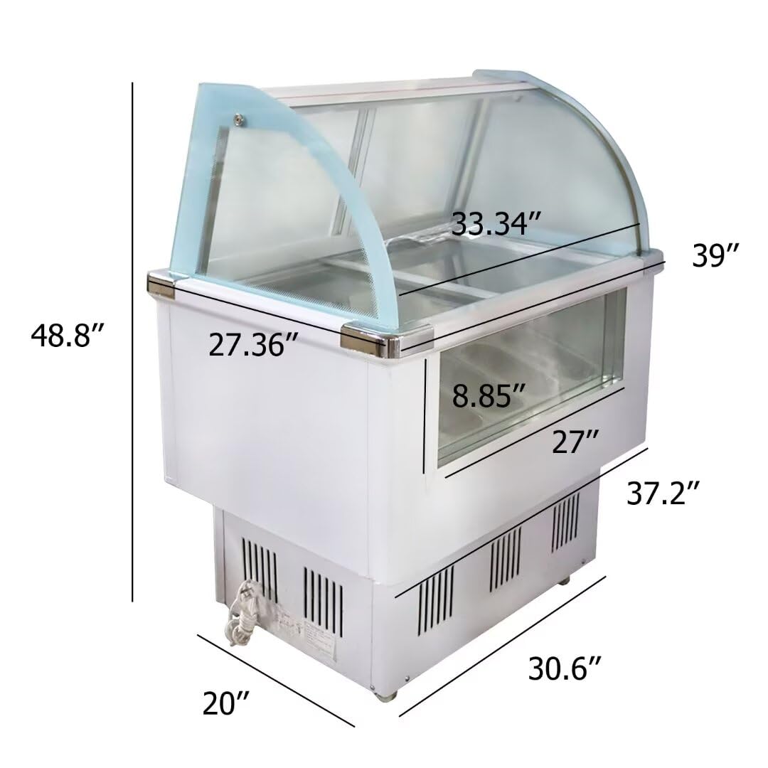 HayWHNKN Commercial Hard Ice Cream Showcase 10 Pan Gelato Dipping Cabinet Freezer Display Case 220V White