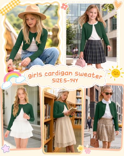 Image of Girls Uniform Cardigan | Cropped Bolero Shrug with Long Sleeves, Button Front Knit Sweater, Soft Preppy School Cardigan for Cute Daily Wear