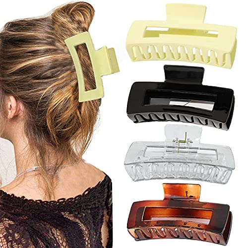 4PCS Medium Hair Claw Clips, Banana Barrettes Rectangular Jaw Hair Clips Big Leopard Stylish Hair Accessories for Women and Girls