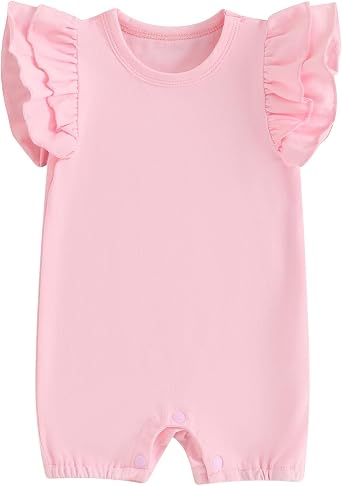 Newborn Infant Baby Girl Basic Ruffle Romper Bodysuit Jumpsuit Casual Clothes Summer One Piece Solid Outfit