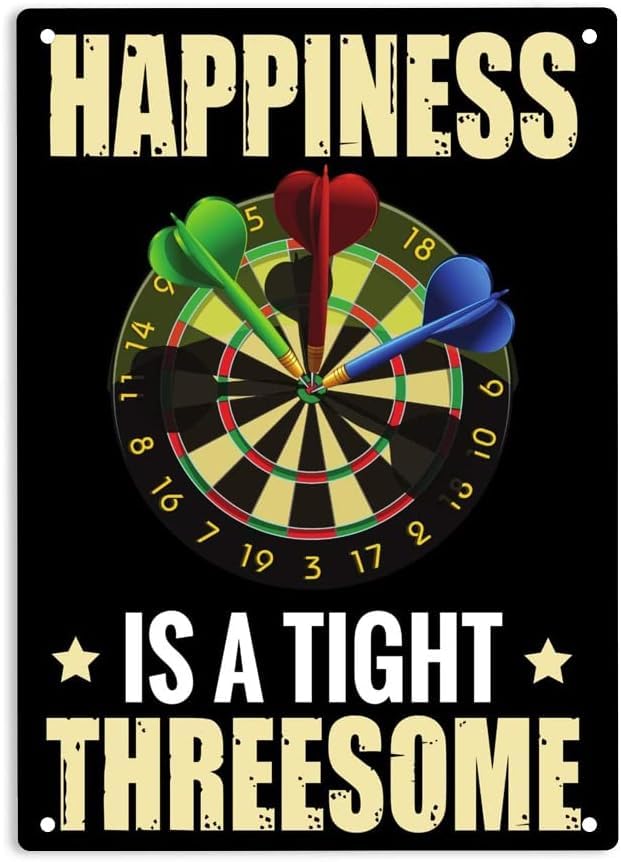 Geroclonup Happiness Is a Tight Threesome Darts Sign Metal Aluminum Sign Darts Poster ​for Home Office Restaurants Bedroom Cafes Bars Pub Man Cave Wall Decor Plaque Sign 30x40cm