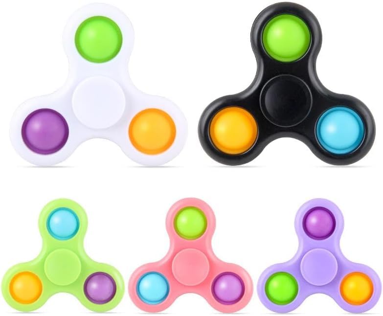 Ranzah Fidget Hand Spinner Toy Finger Bubble Pop Sensory ADHD Anxiety Stress Relief Gift Party Travel Toy For kids Teens Adults (All 5 Colours Set)