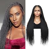 Olymei Micro Million Twisted Braided Wigs for Women Full Lace Micro Knotless Braided Wigs with Baby Hair Synthetic Lace Front Micro Needle Senegalese Twist Braided Wig, 30 inches Black Color