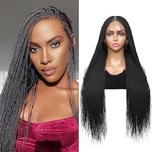 Micro Million Twisted Braided Wigs for Women Full Lace Micro Knotless Braided Wigs with Baby Hair Synthetic Lace Front Micro Needle Senegalese Twist Braided Wig, 30 inches Black Color