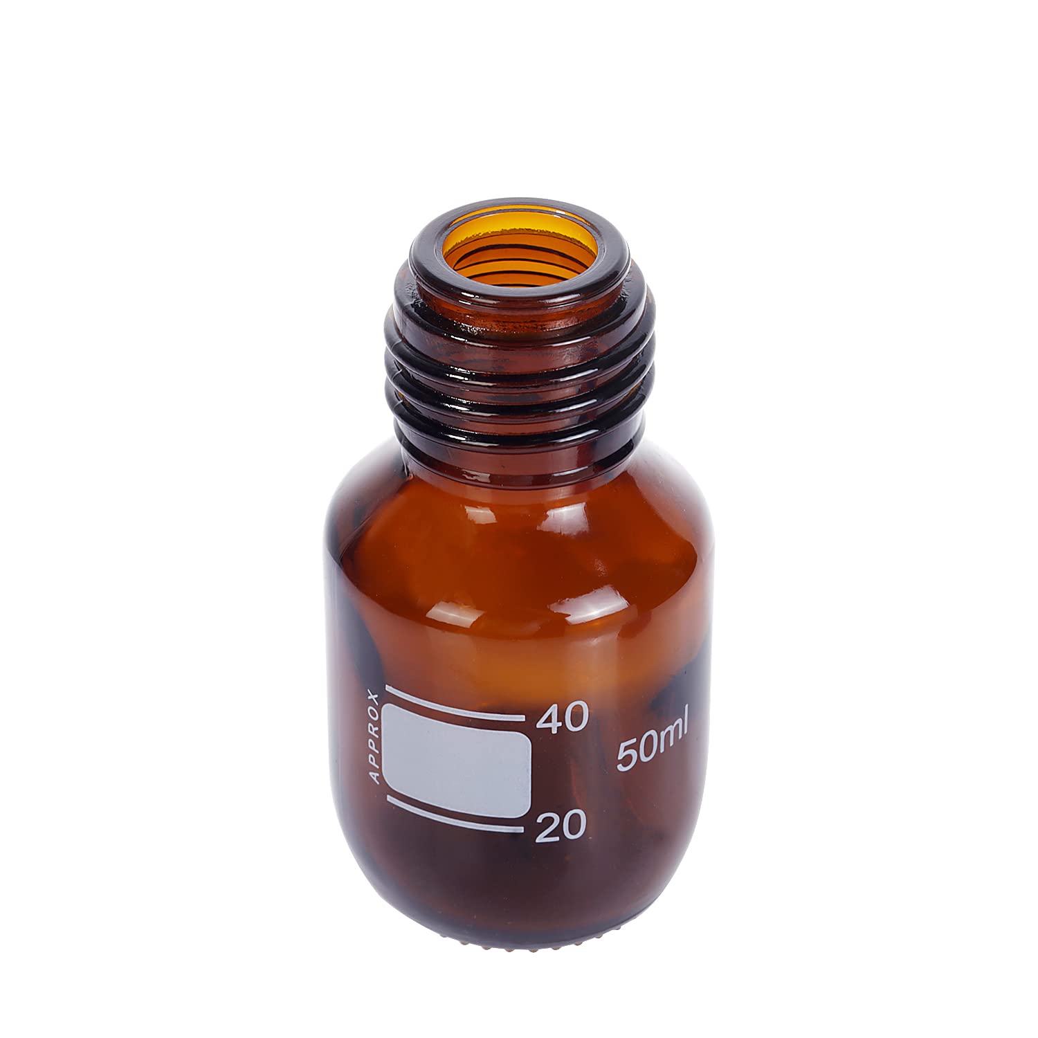 Paquete de 10 botellas de vidrio borosilicato ámbar de 50 ml graduadas redondas de laboratorio reactivo/almacenamiento con tapa de rosca azul GL45
