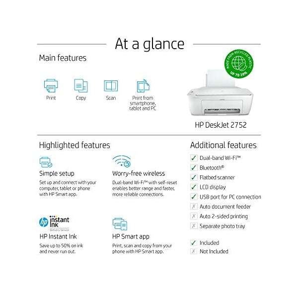 HP DeskJet 2752 All-in-One Color Inkjet Printer Scanner and Copy with Mobile Printing, Wireless Printers for Home and Office, Instant Ink Ready, Dual-Band WiFi, 8RK11A (Renewed) - Image 6