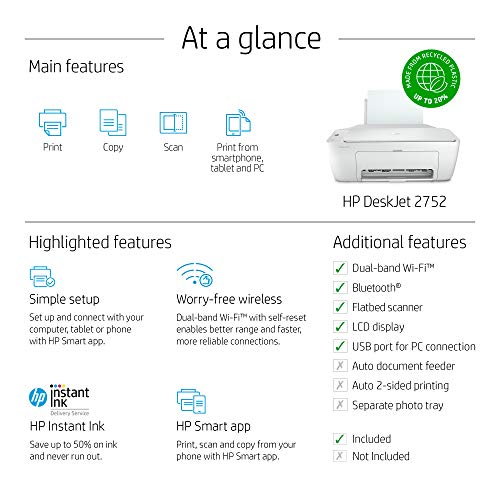 HP DeskJet 2752 All-in-One Color Inkjet Printer Scanner and Copy with Mobile Printing, Wireless Printers for Home and Office, Instant Ink Ready, Dual-Band WiFi, 8RK11A (Renewed) - Image 6
