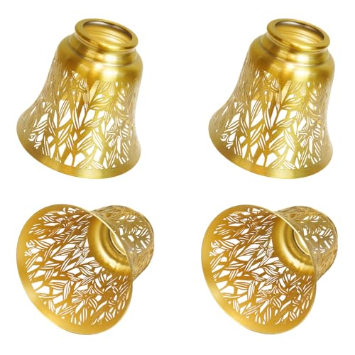 Image of 4 pack ceiling fan light covers- small lamp shades,mini lamp shades,metal lamp shade for pendant light shade, wall lamp, with 1-5 /8 inch Fitter, 4-3 /4 inch Height and 4-3 /4 inch Diameter,Antique Brass and Gold