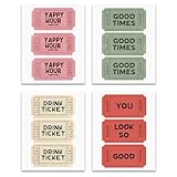 OFJE Trendy Retro Ticket Stub Wall Art Set of 4,Funky Cocktail Drink Ticket Prints, Yappy Hour Bar Cart Decor, Good Times Posters for Apartment Teen Girl Dorm Room, 8x10 Unframed