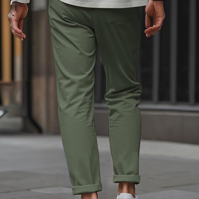 Comfort Waist Business Casual Pants Men, Slim Fit Full Elastic Waist Lightweight Loose Pull On Straight Leg Pants3