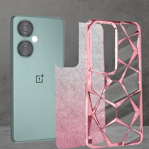 Image of Stylish Gradient Glitter Case for OnePlus Nord CE 3 Lite 5G Luxury Electroplated 3D Cube, Diamond Bling Shiny Soft TPU Clear Shockproof Women & Teen Girls Protective Phone Cover (Pink)