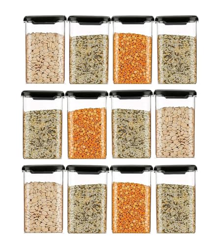 Image of TEKCOOL Air Tight Kitchen Containers Set (Pack of 8, 1200 ML) for Storage Pulses, Cereals, Grains, Dry Fruits, Pantry Organization and More, Food Grade, BPA Free, Stackable, Transparent /-