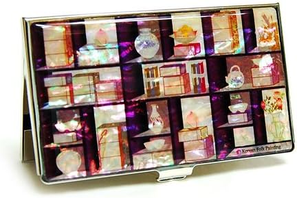 Mother of Pearl Business Credit Card Case Holder Metal Stainless Steel Engraved Slim Money Wallet with Folk Painting Design