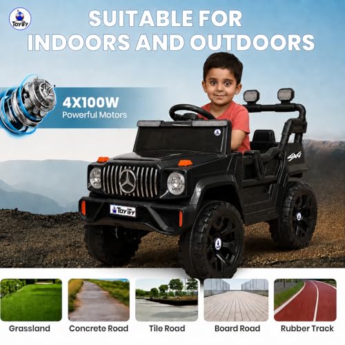 Image of Baby Battery Operated Jeepss for Kids | Ride on Toy Electric Car with LED Lights & Music | Rechargeable Battery Cars with Parental Control | Kids Car to Drive 1 to 6 Years (Black)