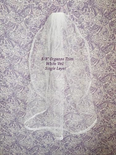 First 1st Holy Communion Veil, White, Made in the USA, Single Layer, 9 Trims Available.