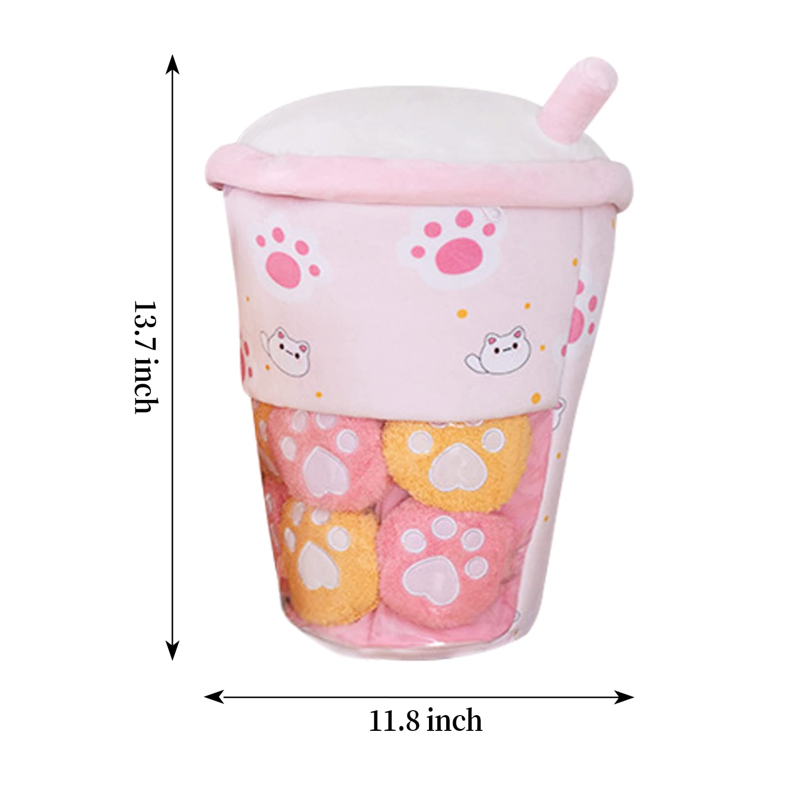 Bubble Tea Plush Stuffed Toy - Kawaii Milk Tea Shaped Soft Plush Pillow, Pink Big Eyes Small Size (25cm)