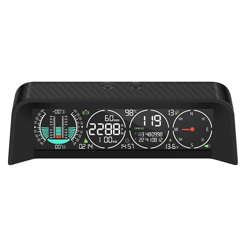 OBEST Car HUD Heads Up Display Auto, GPS+OBD Sistema dual, velocímetro y tacómetro, inclinómetro para coche, odómetro, brújula
