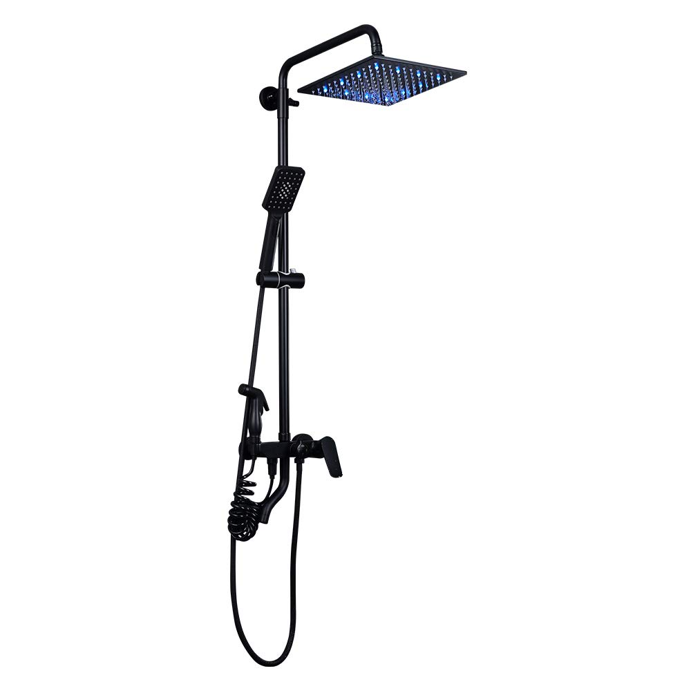 SWENEEN Handheld Shower10 Inch Black Shower System With Cold And Hot Water,Wall Mounted Shower Faucet Set,Multifunctional Shower Combo Set With Bathtub Spout,Led Shower Head,Hand,