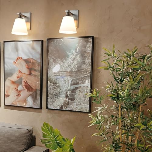 Image of Brushed Nickel Wall Sconce Light, American Sconces Wall Lighting, Traditional 1 Light Bathroom Vanity Lighting with Opal Glass Shade, Wall Light for Bedroom Bathroom Living Room Entryway Hallway