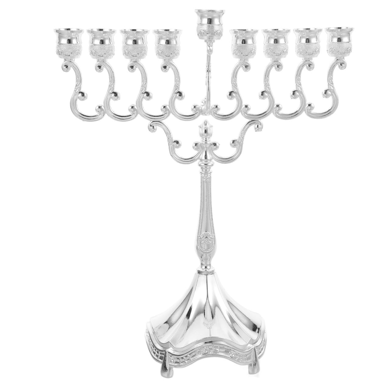 Lurrose Candelabro de Metal 9 Brazos para Hanukkah, Adorno Elegante de Aleación Plata para Ambientación y Cena Romántica en Fiestas