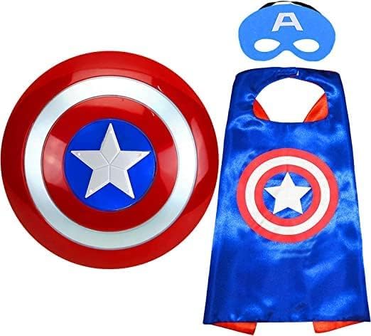 Image of Superhero dress for kids boy | mask shield + cape super hero costume function party fancy dress (2-8 years olds kids