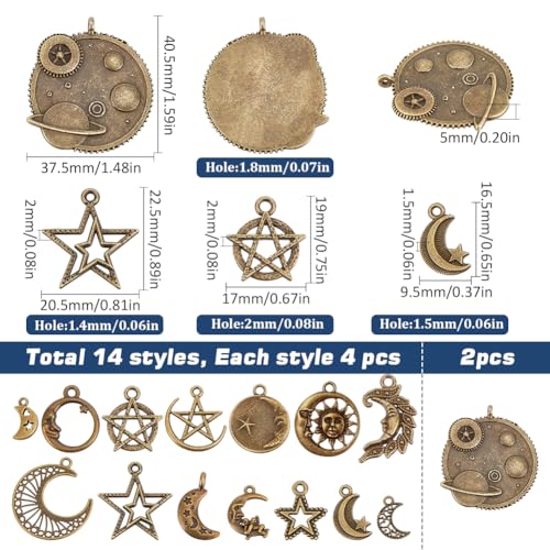 SUNNYCLUE 1 Box 58Pcs 15 Styles Celestial Charms Star Moon Charms Crescent Stars Bulk Antique Bronze Retro Witch Magic for Jewellery Making Supplies DIY Necklace Bracelet Earrings Adult - Image 2