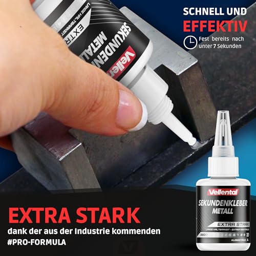 Sekundenkleber Gel Metall extra stark 30g - Metallkleber wasserfest, hitzebeständig & mit Nadel Verschluss gegen Austrocknung - Metall Kleber zum Verkleben von Metallen