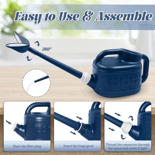 Image of 1 Gallon Watering Can, Garden Watering Can Outdoor, Plant Water Can with Removable Long Spout and Stainless Steel Sprinkler Head, Plastic Indoor Watering Cans for Gardening Flower Plants