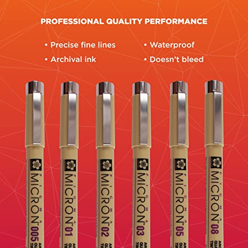 Sakura Pigma Micron Fineliner Pens - Archival Black Ink Pens - Pens For Writing, Drawing, Or Journaling - Assorted Point Sizes - 6 Pack #TOP3