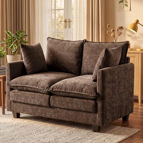 Image of Loveseat Sofa with Cloud 3-Layer Cushion & 27 inch Deep Seat, Modern Love Seat Small Couch with 2 Washable Pillows for Small Spaces, Bedroom, Apartment, Office, Living Room, in a Box, 50-Inch Cocoa Brown