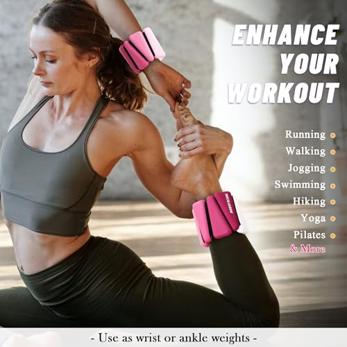 Image of BECOJADDE Ankle Weights for Women Wrist Weights Set of 2 (1 lb /2 lb Each) Adjustable Arm Leg Weight for Womens Men Suitable for Walking Swimming Running Pilates Yoga Gym
