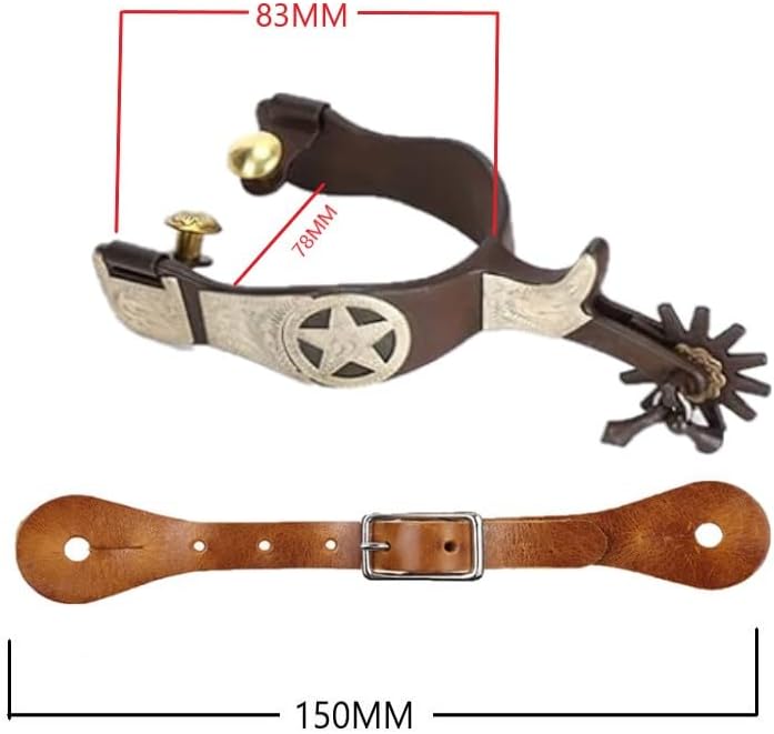 Horse Spurs Pair with Leather Spurs Belt, Antique Brass Western Style Spurs for Men and Women, Hand Carved Silver Spurs for Horseback Riding, Equestrian Competition MP04