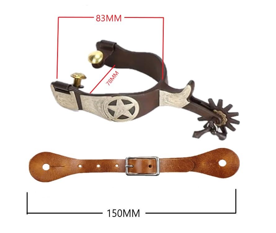 Pferdesporen Paar mit Ledersporen Gürtel, antikes Messing, Western-Stil, Sporen für Männer und Frauen, handgeschnitzte Silbersporen für Reiten, Reitwettbewerb MP04