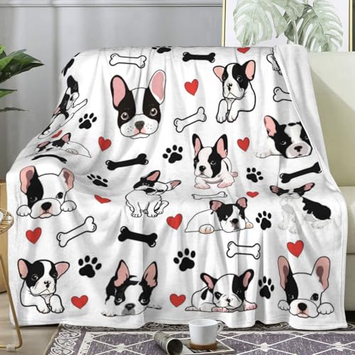 ZABAOBO Französische Bulldogge Decke Hund Geschenk für Kinder Frauen, Bulldog Deko Lustige Kuscheldecke, Lustiges Geschenk für Hundliebhaber Frauen Mädchen Männer 100 x 130cm (40 x 50 Inch)