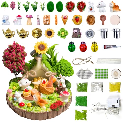stoytto 50 Pcs Fairy Garden Accessories Outdoor Kit, Mini Resin Animals Miniature Garden Figurines Set, Micro Landscape Ornaments Kit, Fake Diorama Trees for DIY Craft Succulent Decor Valentines Day
