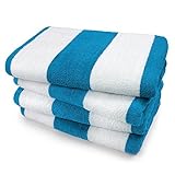 KAUFMAN- SET OF 4 TURQUOISE CABANA BEACH AND POOL TOWELS. 100% COTTON