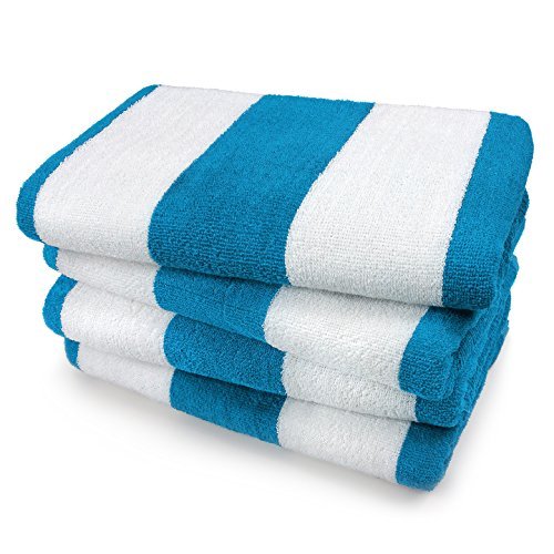 KAUFMAN- SET OF 4 TURQUOISE CABANA BEACH AND POOL TOWELS. 100% COTTON