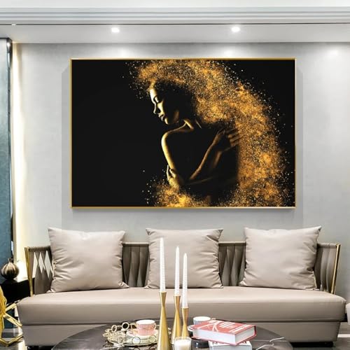 Décoration intérieure moderne avec cette peinture de ballet doré sur toile 60x80cm