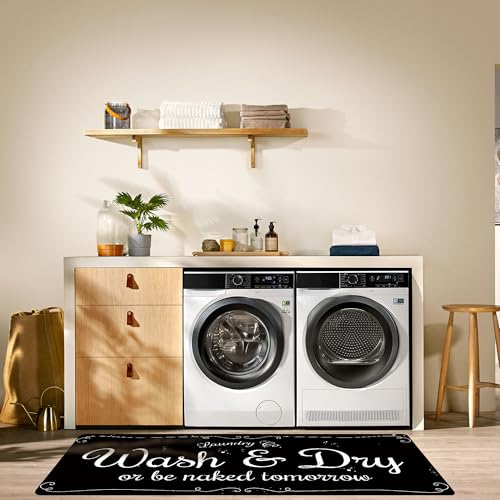 Laundry Room Rug Non Slip Floor mats Farmhouse Large Laundry Rugs for Laundry Runner Room Mat Washer and Dryer Carpet Laundry Room Decor 24x72inch(Black)