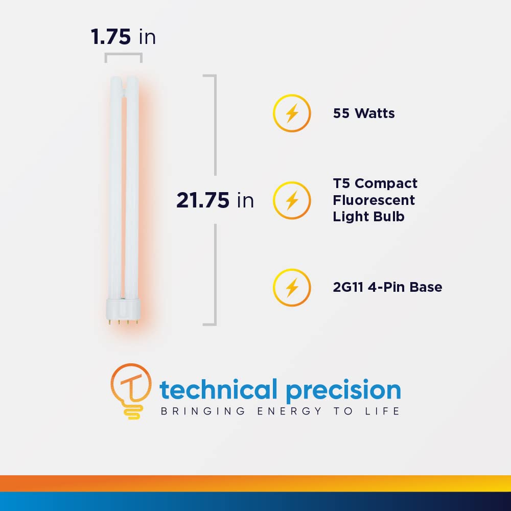 Replacement for Kino Flo 55w / Kf55 Truematch by Technical Precision - 55 Watt T5 5000K Compact Fluorescent Light Bulb with 4 Pin 2G11 Base - 1 Pack