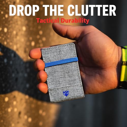 Image of RFID Minimalist Slim Wallet for Men and Women, Holds Up to 12 Cards, Cash, Key Thin and Lightweight Credit Card Holder (Grey Canvas - Azure Edition)
