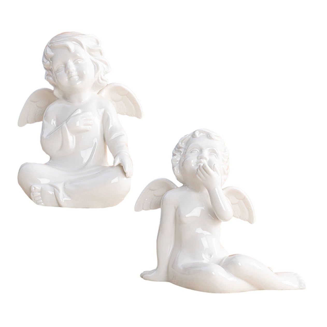 INOOMP Keramik Engel Figur 2 Stück Tischdeko Skulptur Stabile Wohnaccessoires für Hochzeitsfeier und Geschenk