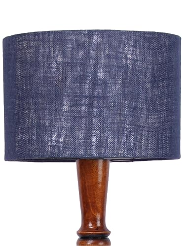 Image of Jute Modern Floor Lamp with Wooden Base - Height 56 Inches | Modern & Fashionable Standing Lamp for Living Room, Bedroom & Office | Stylish Home Decor Lighting in Elegant Blue Shade