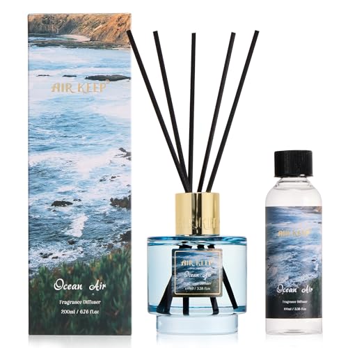 Airkeep Reed Diffuser Set with Refill & 8 Reed Sticks, 6.96 fl oz Ocean Air Home Fragrance, Long Lasting Aromatherapy Diffuser for Bedroom, Bathroom & Living Room