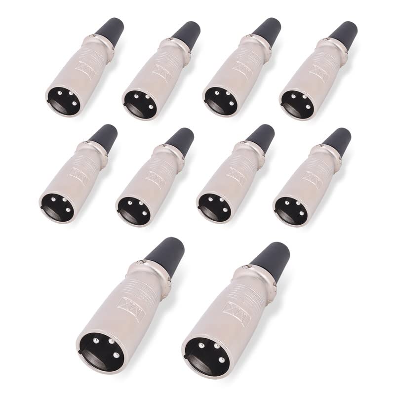 Image of MX 3 Pin XLR connector Microphone Connector pin Pure Copper Nickel Plated Pins1 for High Conductivity microphone cable connector PERENT (3 PIN (silver), Pack of 10, Male Connector)